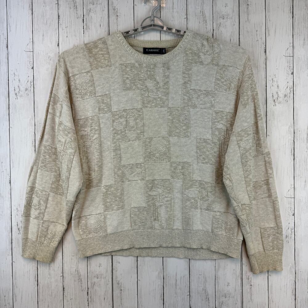 VTG 90's Carmel Cream Golf Theme Textured Knit Novelty Sweater Size XXL